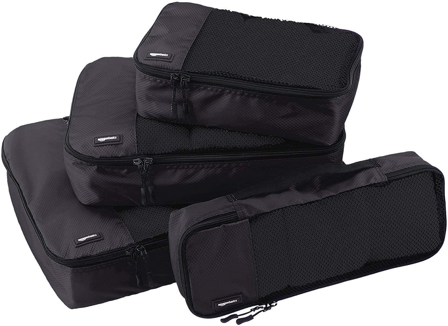 AmazonBasics 4 Piece Packing Travel Organizer Cubes Set, Black